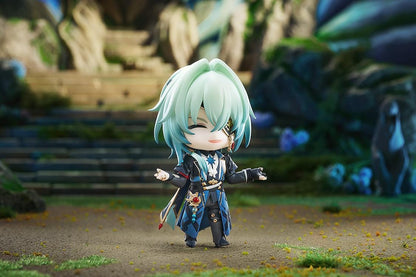 Honkai Star Rail Nendoroid Anaxa Figure featuring Anaxa with mint-green hair, red eyes, ornate outfit details, and translucent blue effect accessory.