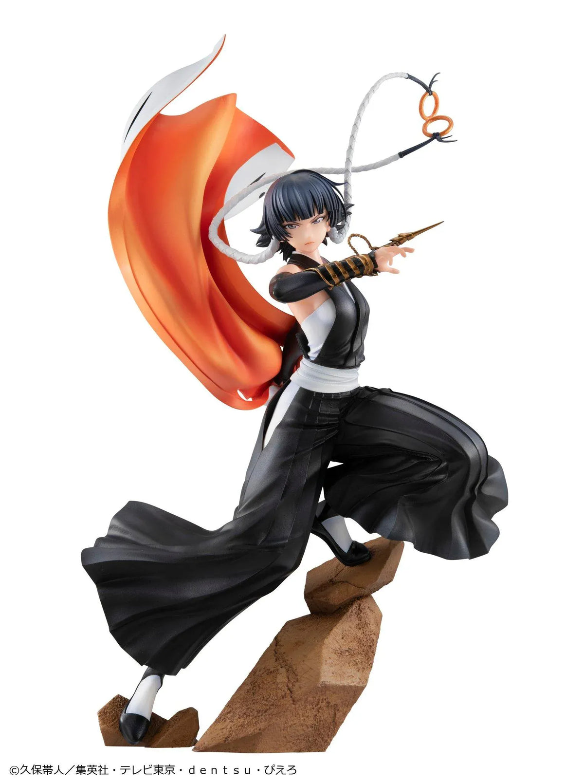 Bleach Gals Series Sui-Feng rerelease figure in a dynamic combat pose with her arm-mounted weapon, flowing uniform, and rocky base.