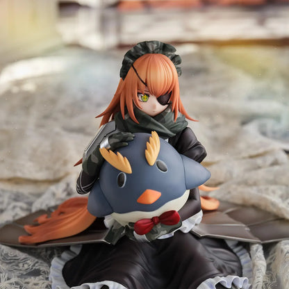 Overlord CZ2128 Delta 1/6 scale figure wearing her camouflage maid uniform and eyepatch while seated with a large penguin plush.