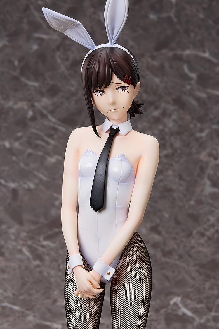 Chainsaw Man B-Style Kobeni (Bunny Ver.) 1/4 Scale Figure featuring Kobeni in a glossy white bunny outfit with black tie, fishnet stockings, and a shy pose.