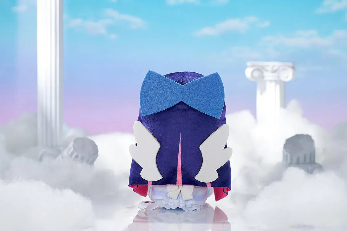 New PANTY & STOCKING with GARTERBELT Stocking Punipuni Plushie with purple hair, blue eyes, heart details, and seated chibi plush design