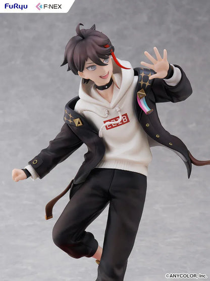 Nijisanji Saegusa Akina 1/7 Scale Figure with black jacket, white hoodie, red accent, dynamic pose, and character-themed display base