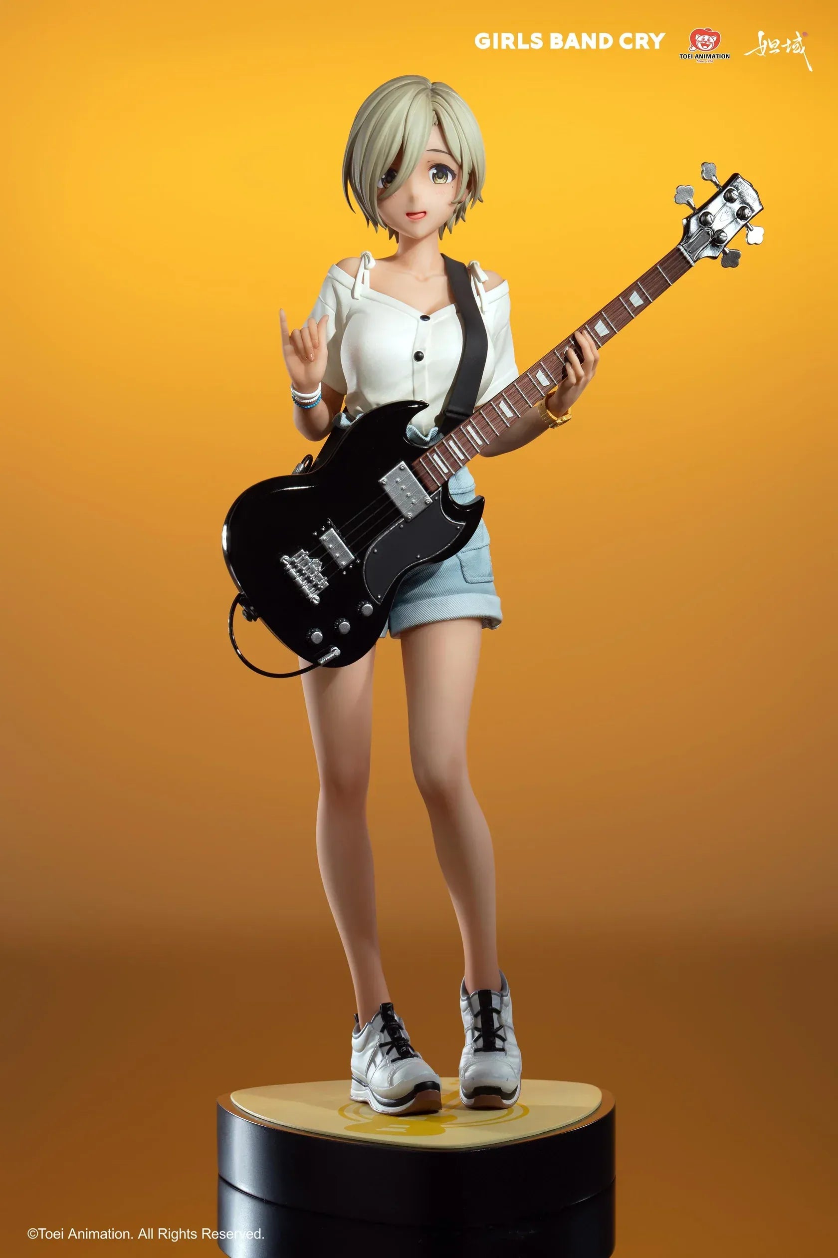 Girls Band Cry Subaru Rupa 1/7 scale figure holding black guitar with themed display base and bonus item included
