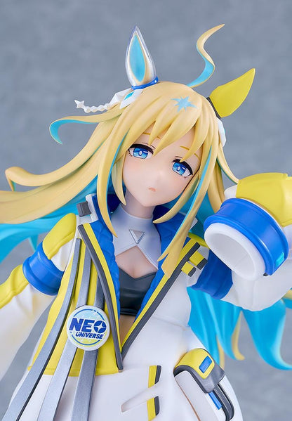 Uma Musume Pretty Derby POP UP PARADE L Neo Universe figure with white blue and yellow futuristic outfit and flowing blonde hair