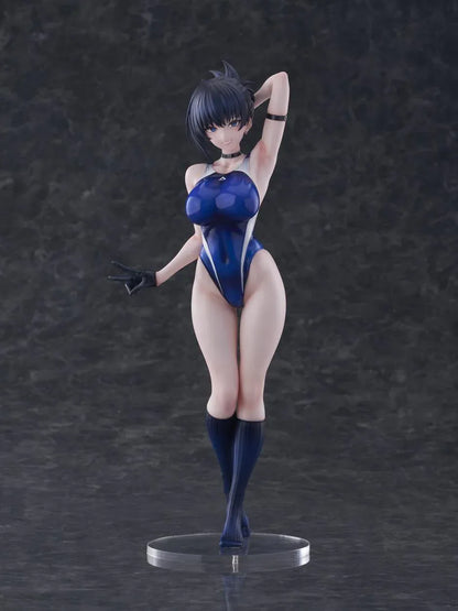 Sakura Aoba Umise 1/6 Scale Figure featuring Aoba Umise with short dark hair, blue eyes, glossy navy outfit, matching legwear, glove accents, and clear display base.