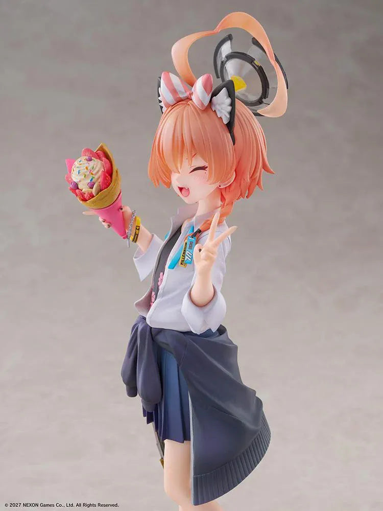 Blue Archive Neru School Memorial Lobby Ver 1/7 Scale Figure holding a colorful crepe and making a peace sign