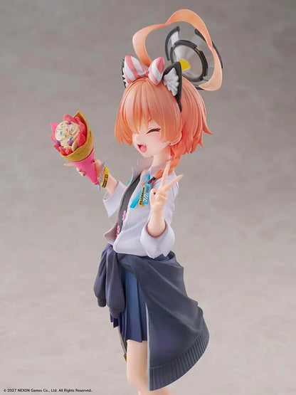 Blue Archive Neru School Memorial Lobby Ver 1/7 Scale Figure holding a colorful crepe and making a peace sign