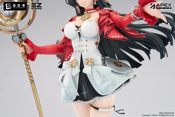 Zenless Zone Zero Astra Yao 1/7 Scale Figure featuring Astra Yao with long black hair, red-and-white performance outfit, microphone staff accessory, and elegant stage-inspired pose.
