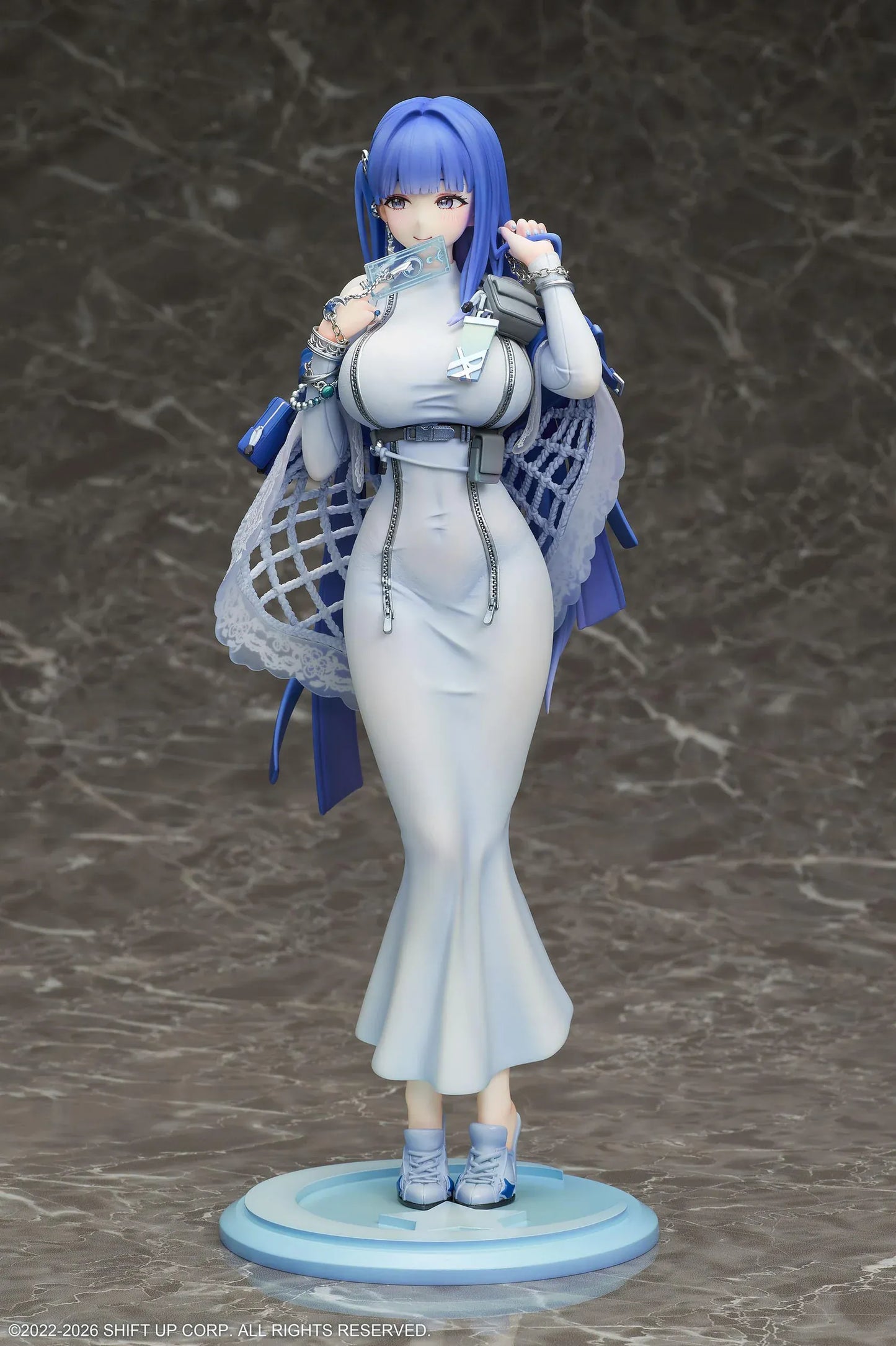 GODDESS OF VICTORY NIKKE Arcana 1/7 Scale Figure with blue hair, light-blue dress, accessories, and display base