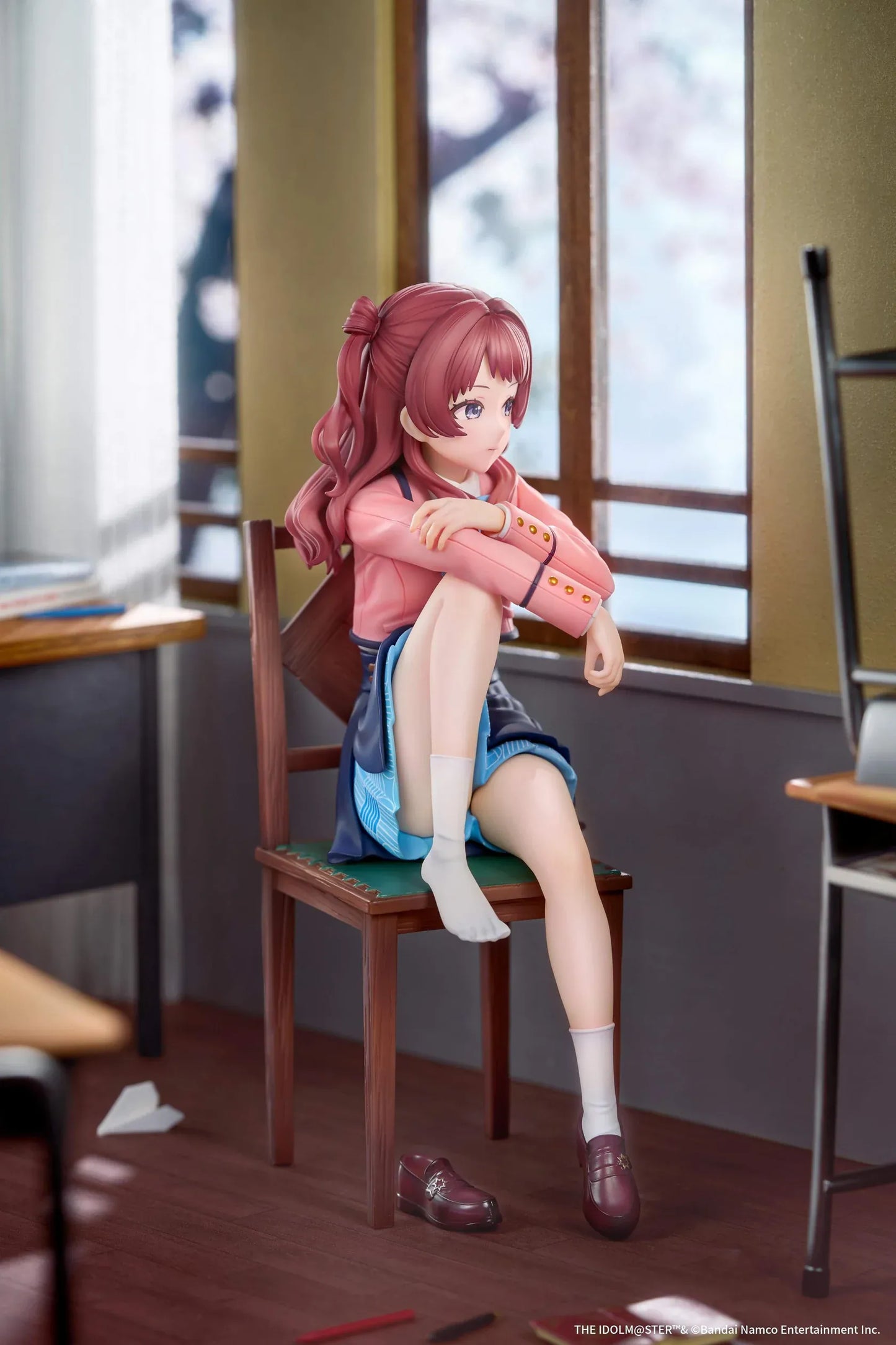 The Idolmaster Gakuen Saki Hanami Iris After the Rain Pre-Training Ver. 1/7 scale figure seated on a wooden chair.