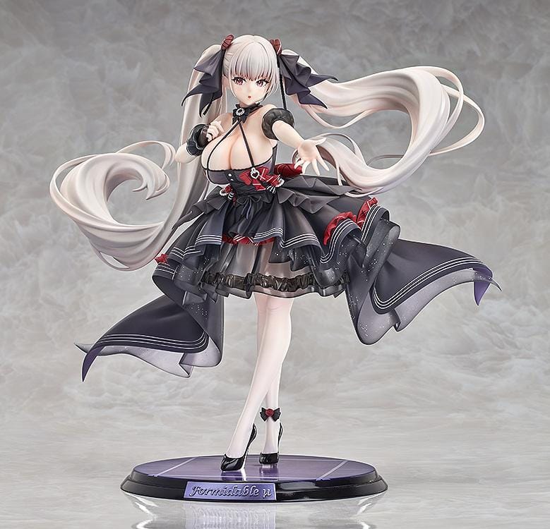 Azur Lane Formidable μ Equipment 1/7 scale figure in black and red idol-style dress with long twin tails standing on themed base