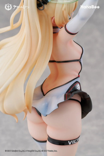 Azur Lane Bache Showy Sports Star Deluxe Ver. 1/6 Scale Figure featuring Bache in a tennis-inspired outfit with racket, tennis balls, display base, bonus artwork, and character can badge.