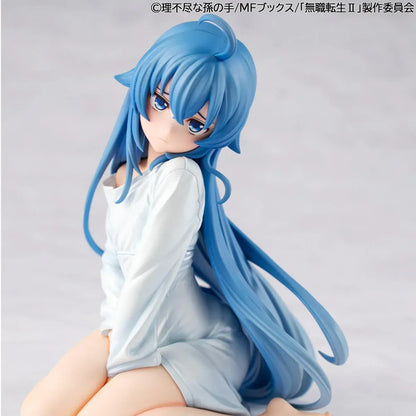 Mushoku Tensei Melty Princess Roxy Migurdia Peeping Ver. figure kneeling in oversized white shirt with long blue hair.