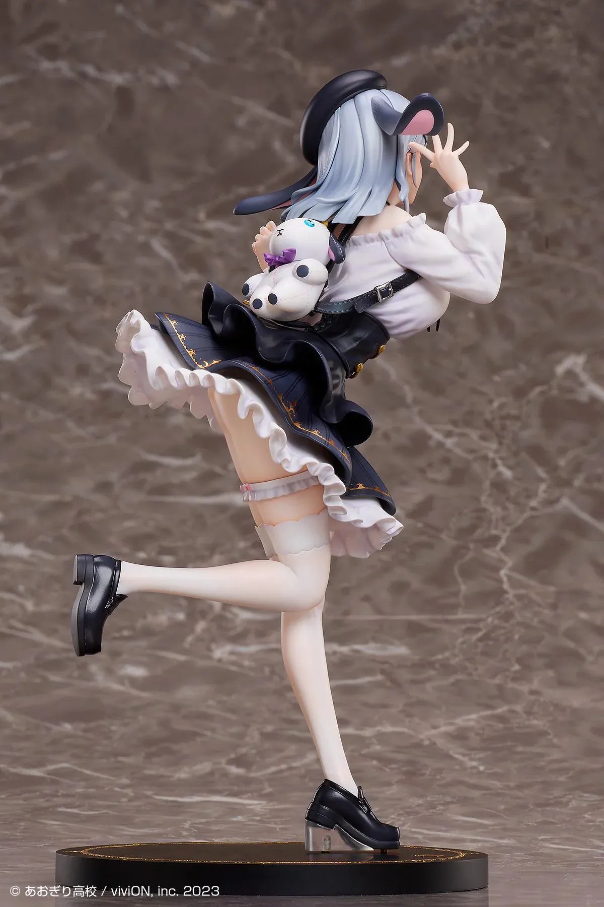Aogiri High School Yamaguro Nekuro Casual Outfit Ver. 1/7 scale figure featuring a black-and-white dress, silver hair, bunny-inspired beret, and elegant display base