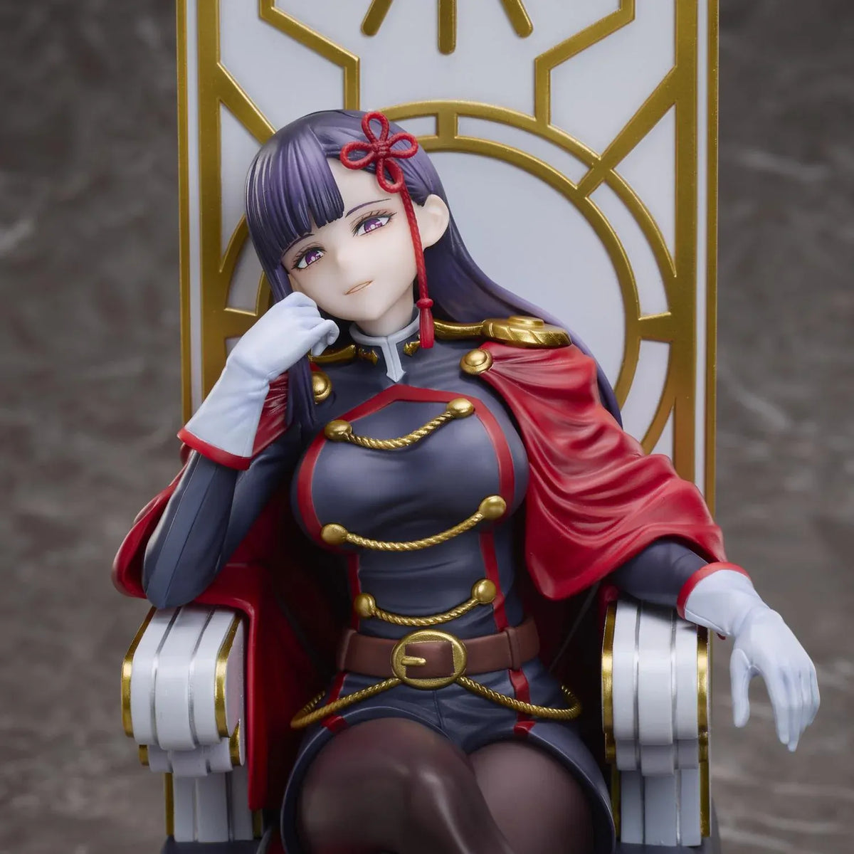 Chained Soldier Ren Yamashiro 1/6 scale figure sitting confidently on an ornate gold and white throne