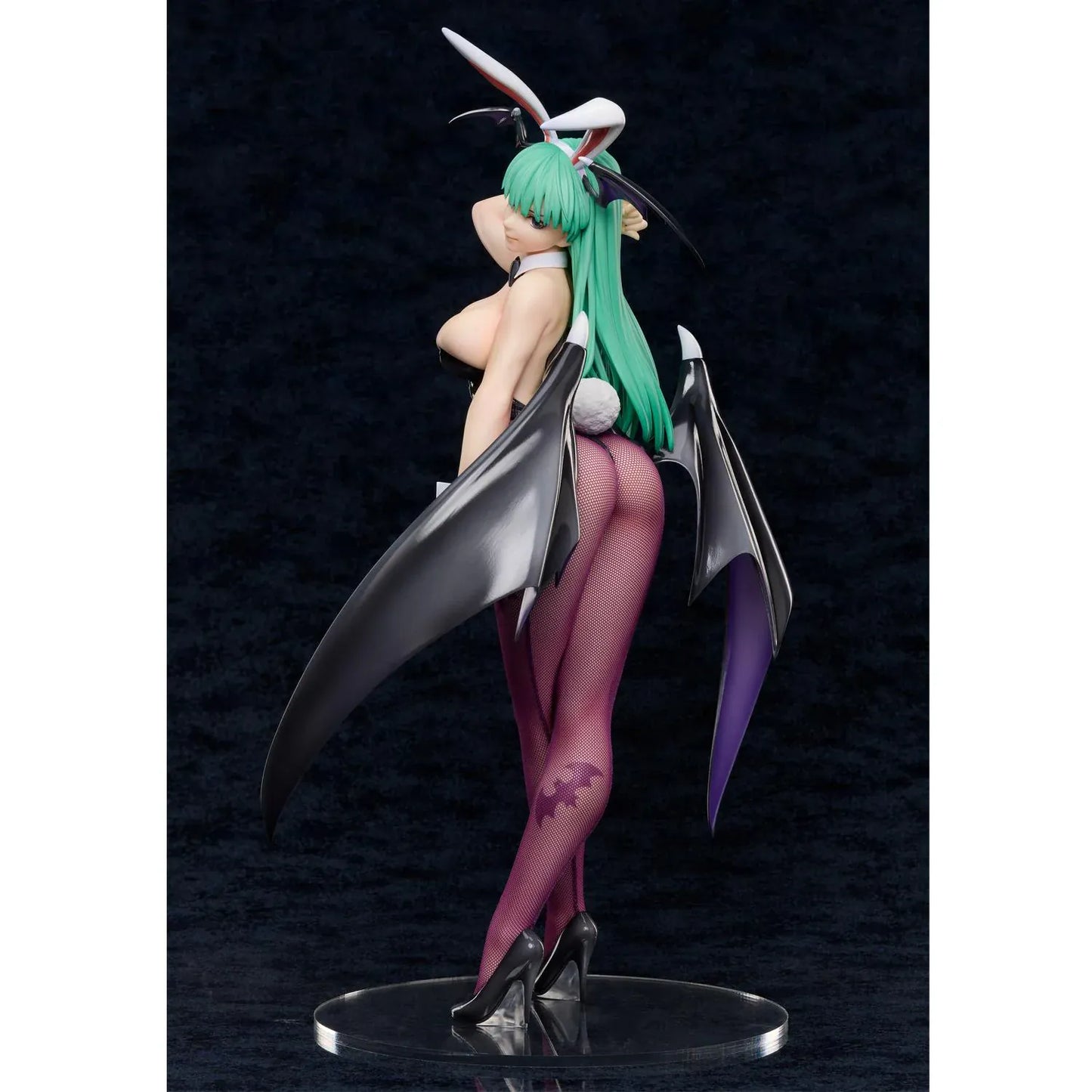 Darkstalkers B-Style Morrigan Bunny Ver. 1/4 scale figure with emerald-green hair, black bunny suit, bat wings, bunny ears, and fishnet stockings