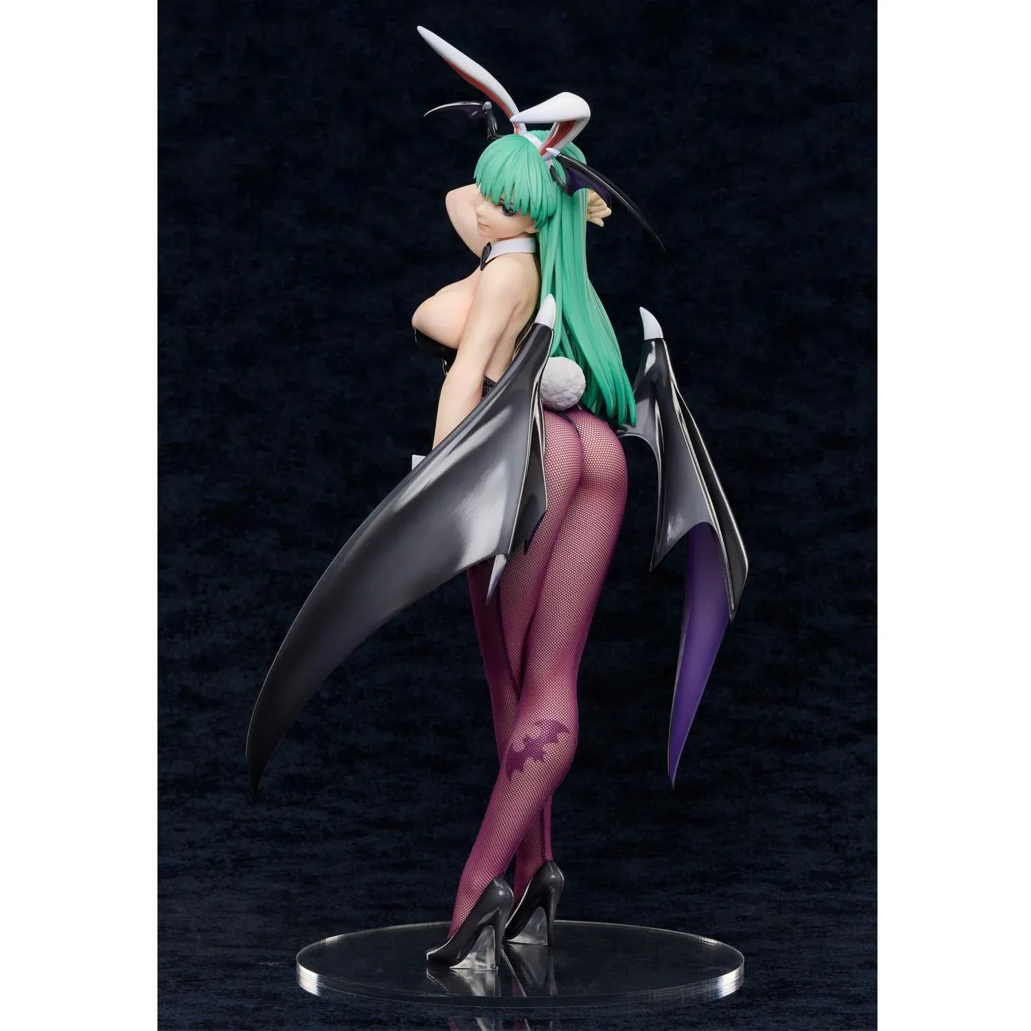 Darkstalkers B-Style Morrigan Bunny Ver. 1/4 scale figure with emerald-green hair, black bunny suit, bat wings, bunny ears, and fishnet stockings