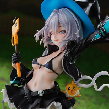 Azur Lane Jade 1/6 scale figure with silver hair, a blue witch hat, and a black ruffled outfit posed above a detailed graveyard base.
