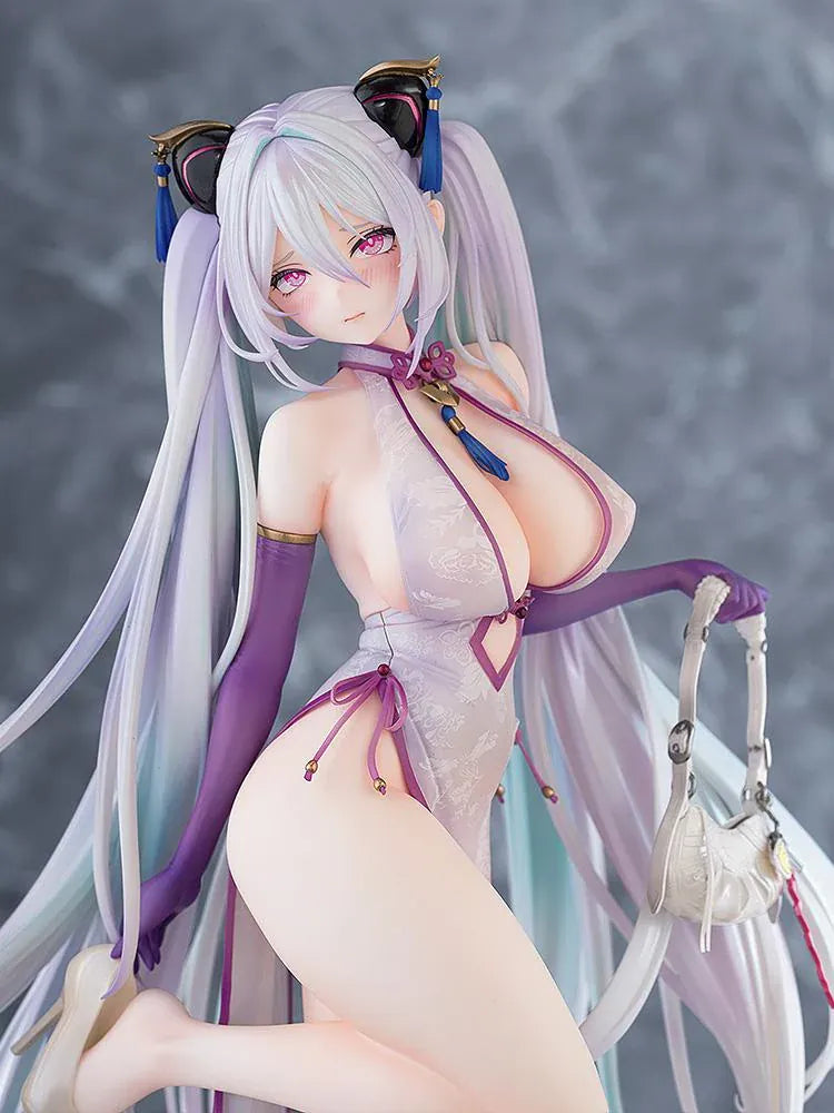 Azur Lane Kearsarge Springtime Monitoring 1/6 Scale Figure featuring long silver hair, an elegant white and purple outfit, handbag, and high heels