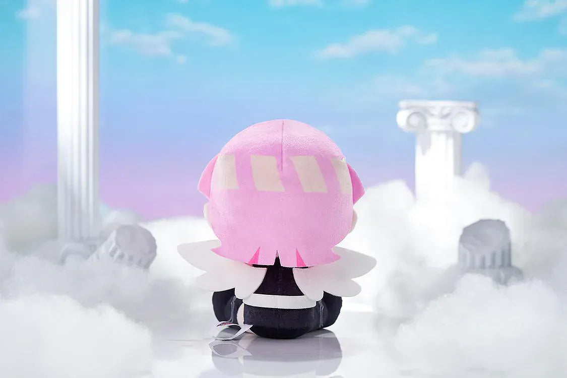 New PANTY & STOCKING with GARTERBELT Polyurethane Punipuni Plushie with pink hair, blue eyes, black outfit, wing details, and seated chibi plush design