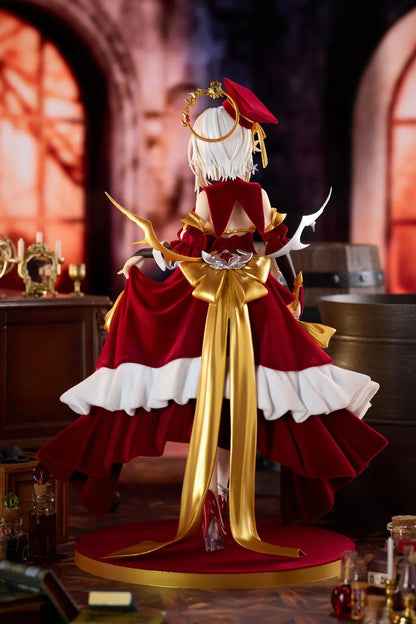 Alchemist Formal Dress Ver. 1/7 Scale Figure featuring a white-haired character in a red formal dress with gold accessories, ornate staff, cape, and red display base.