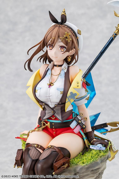 Atelier Ryza 3 Alchemist of the End and the Secret Key Ryza Reisalin Stout 1/7 Scale Figure featuring Ryza seated on a rock base with her alchemy staff and detailed adventurer outfit.