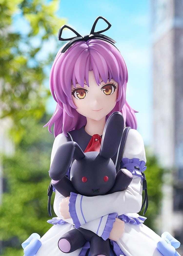Trails in the Sky 2nd Chapter POP UP PARADE Renne L Size Figure featuring Renne with purple hair, a white and lavender dress, lace-up shoes, and a black rabbit plush.