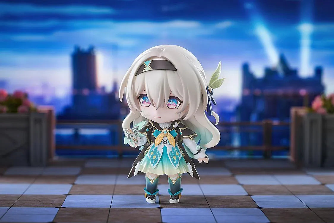 Honkai Star Rail Nendoroid Firefly Figure with teal white and gold outfit flowing hair and character accessory