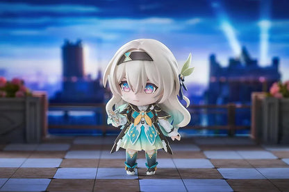 Honkai Star Rail Nendoroid Firefly Figure with teal white and gold outfit flowing hair and character accessory