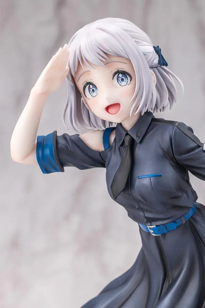 The Idolmaster Gakuen Lilja Katsuragi Hakusen DX Ver. 1/7 Scale Figure featuring Lilja with short silver hair, black dress with blue accents, boots, and themed display base.