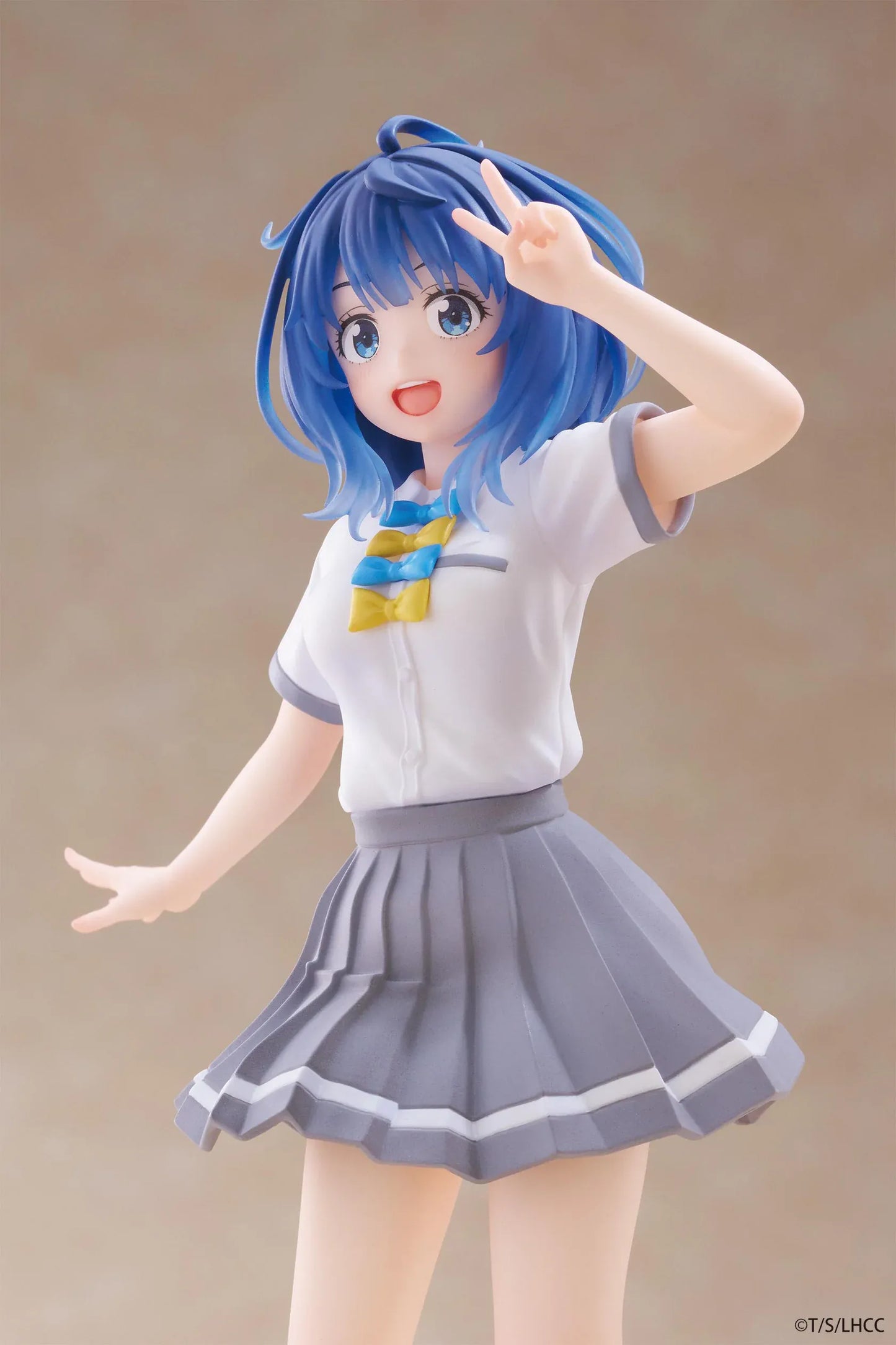 Too Many Losing Heroines Anna Yanami Coreful Figure with blue hair, school uniform outfit, peace sign pose, pleated skirt, and clear display base