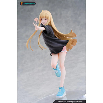 Kaguya In the Real World Ver. 1/7 scale figure with flowing blonde hair, a black outfit, blue sneakers, and a winking peace-sign pose.