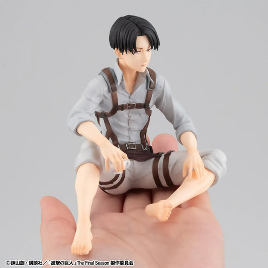 Attack on Titan G.E.M. Series Levi Tenohira Figure seated with short black hair, harness outfit, and serious expression