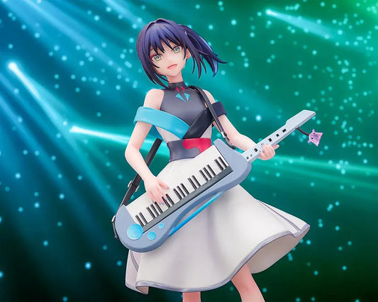 Iroha Sakayori Collaboration Concert Ver. figure with dark purple hair, holding a blue-gray keytar and wearing a white dress with turquoise and black accents.
