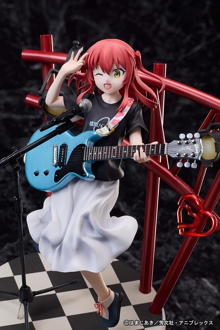 Bocchi the Rock Ikuyo Kita 1/7 Scale Figure performing with blue guitar on stage base with red lights and microphone