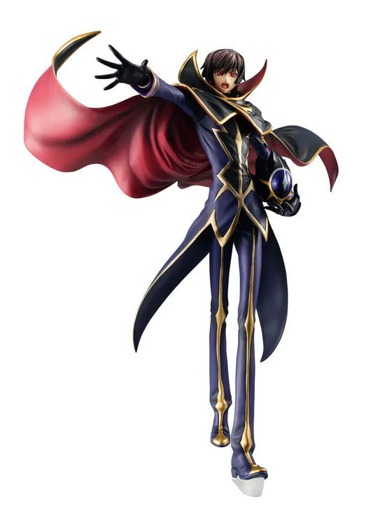 Code Geass Lelouch the Re;surrection Precious G.E.M. Series Zero 20th Anniversary Reissue featuring Zero in his iconic masked outfit with flowing cape and gold-trimmed details.