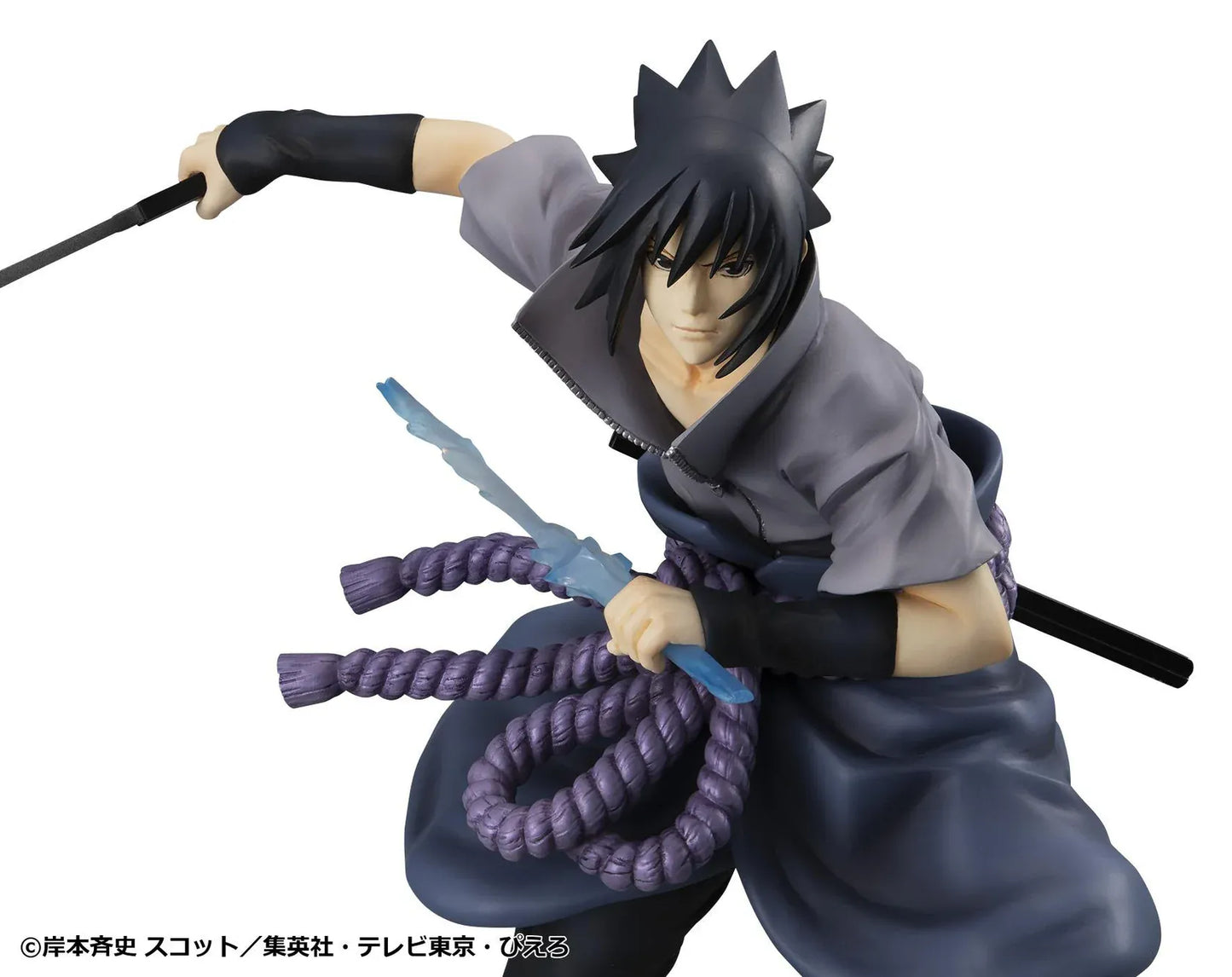 Naruto Shippuden G.E.M. Series Sasuke Uchiha Great Ninja War Ver. Reissue figure in battle pose with sword, purple rope belt, and effect detail