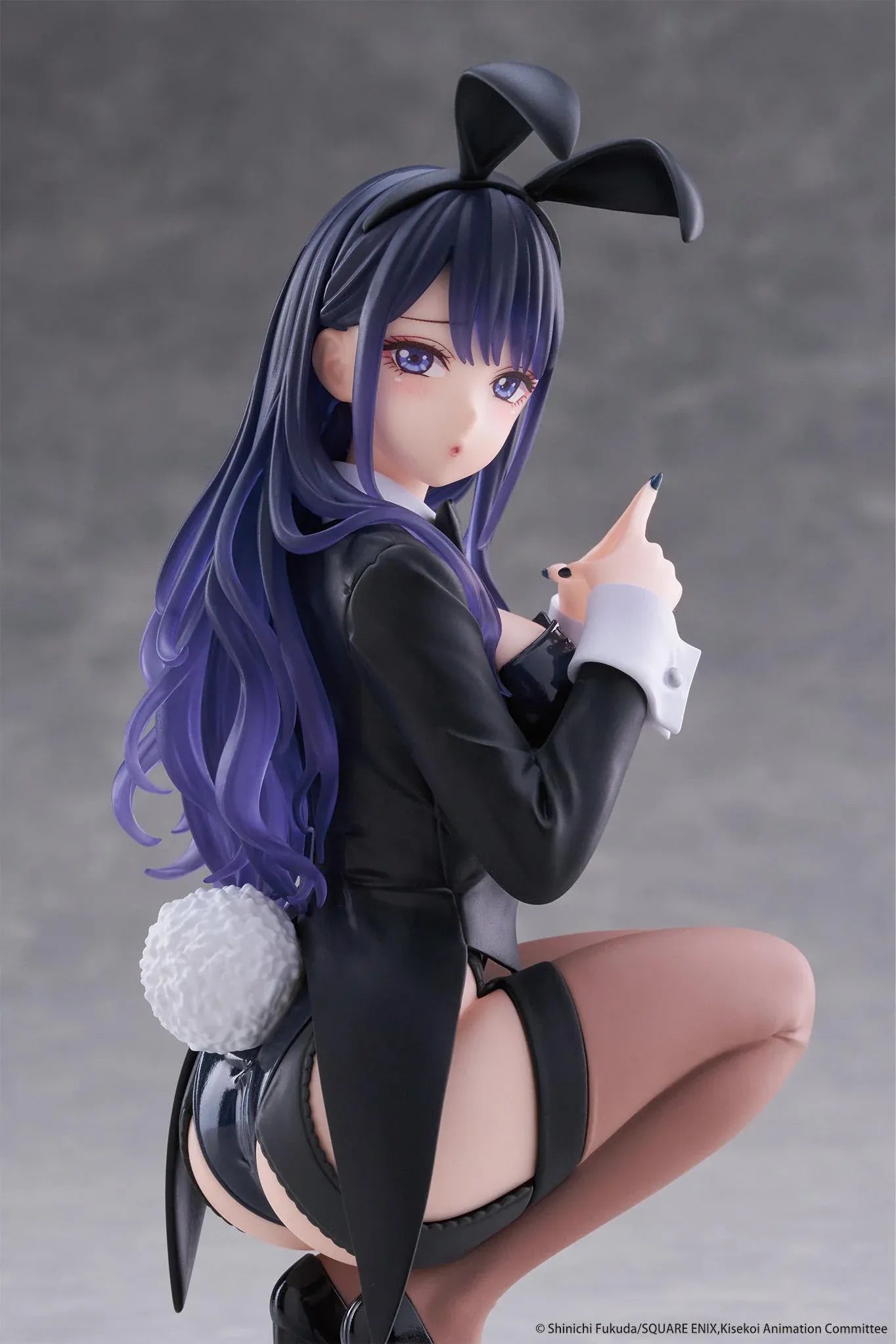 My Dress-Up Darling Desktop Cute Figure Marin Kitagawa Arisa Izayoi Ver. with purple hair, black bunny-style outfit, headband, and crouching pose