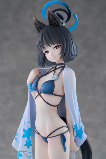 Blue Archive Kikyou Swimsuit 1/7 scale figure with a floral cover-up, pointed ears, blue halo, and twin tails on a circular base.