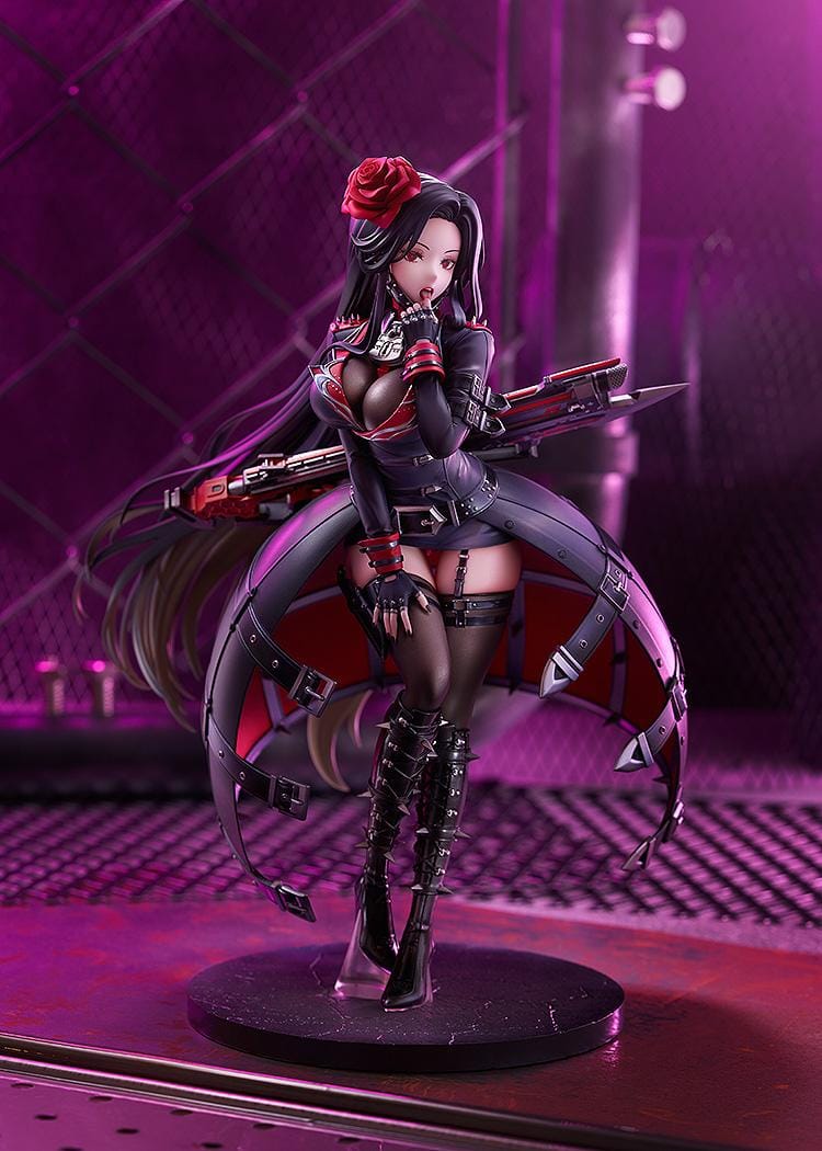 Goddess of Victory: NIKKE Maiden 1/7 Scale Figure in black and red outfit with rose accessory and weapon wings