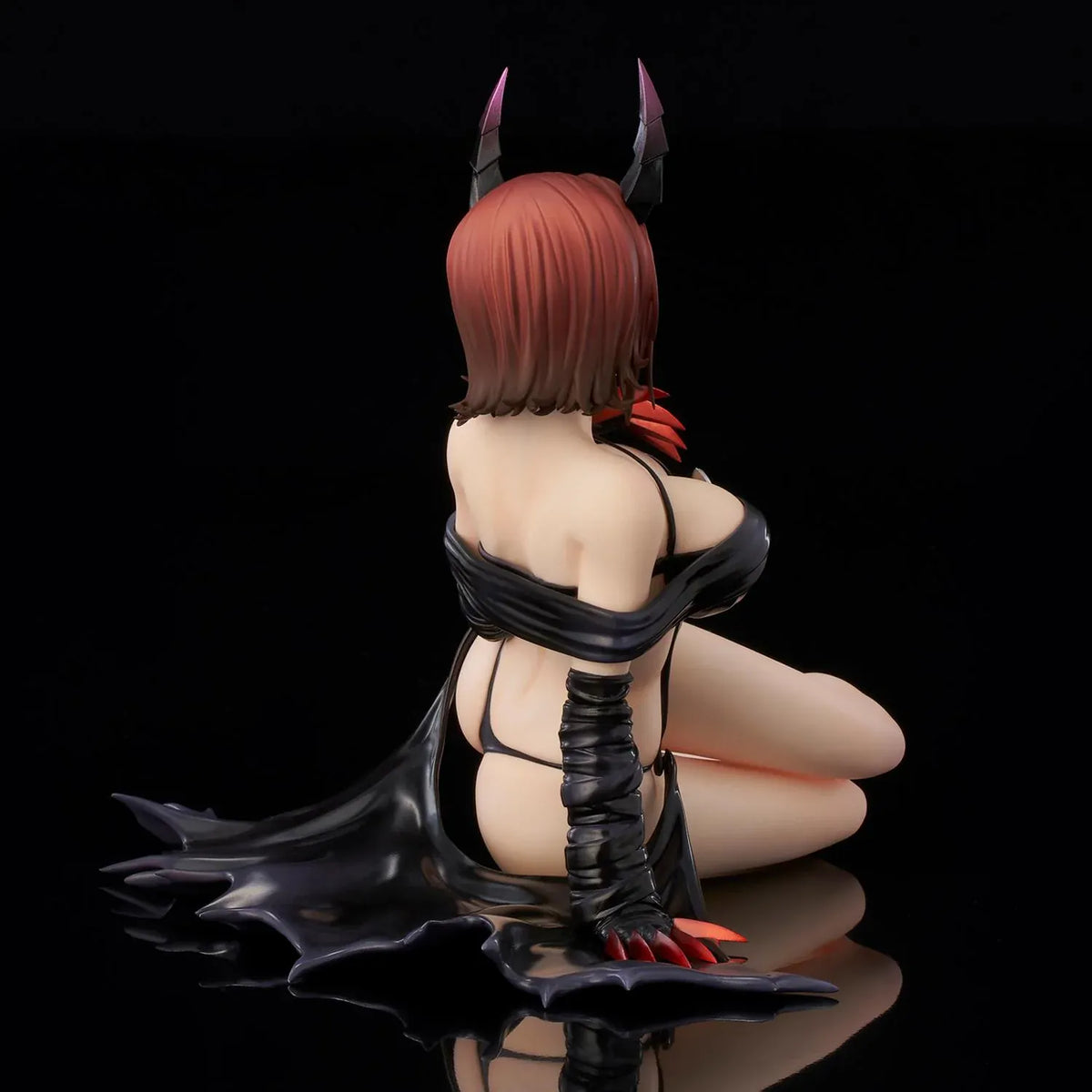 To Love-Ru Darkness Ryoko Mikado Darkness Ver. Figure (Rerelease) featuring a short reddish-brown-haired anime woman with green eyes, black horns, a revealing black outfit, long gloves, and red claw-like accents in a seated pose.