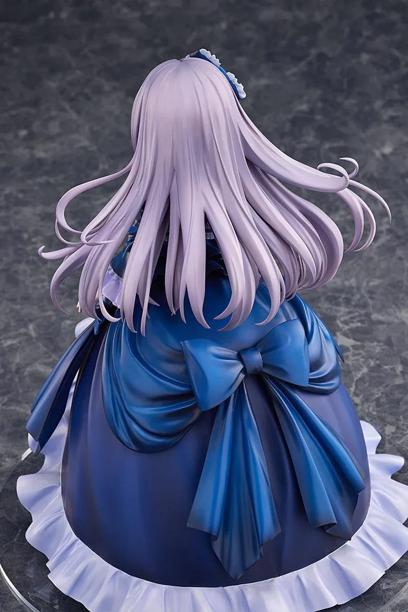 Yu-Gi-Oh! Monster Figure Collection Ghost Belle and Haunted Mansion 1/7 Scale Figure with lavender hair, dark blue gothic dress, layered ruffles, and clear display base