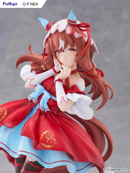 Umamusume Pretty Derby Still in Love 1/7 scale figure in a red and blue performance outfit on a heart-shaped display base