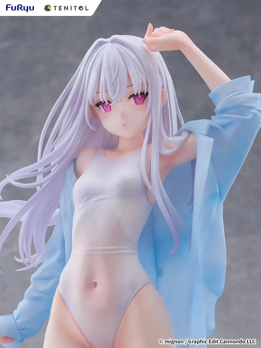 Mignon Works TENITOL Tall Shiro Swimsuit Ver. figure in a white swimsuit with a translucent blue cover-up