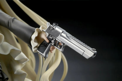 Girls' Frontline Desert Eagle 1/7 Scale Figure featuring Desert Eagle with long blonde hair, white-and-black outfit, golden eyes, handgun accessory, and flowing dress details.