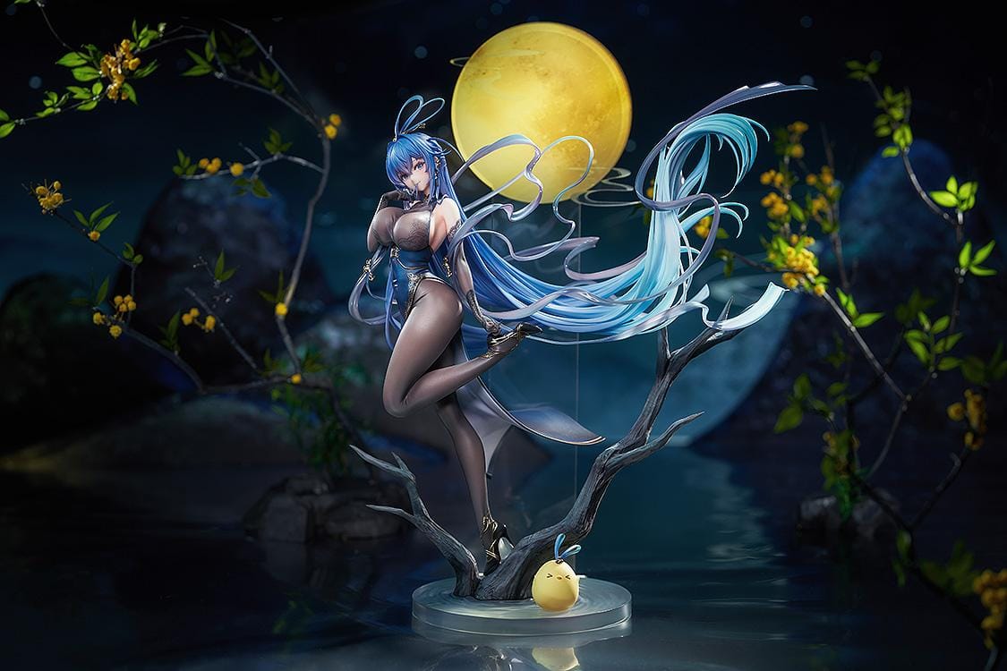 Azur Lane New Jersey Dancing in the Moonlight Ver. 1/7 Scale Figure with flowing blue hair black outfit and moonlit display base