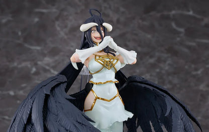 Overlord The Holy Kingdom figma Albedo Figure wearing her white and gold dress with large black feathered wings and signature horns