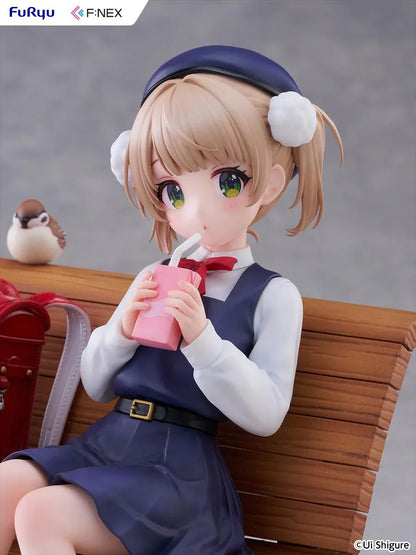 Ui Shigure Ui Shigure 9 Years Old 1/7 Scale Figure seated on a park bench with school bag, drink, and bird companion