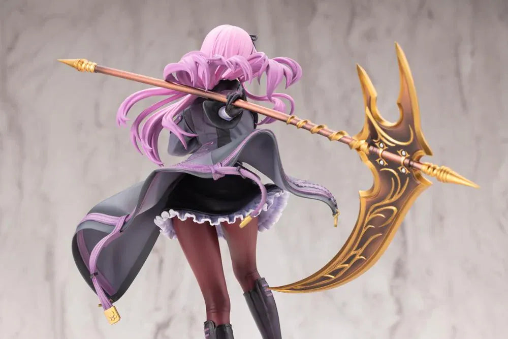 The Legend of Heroes Renne Bright Ver. 2 1/8 scale figure holding a large golden scythe in a black-and-purple outfit.