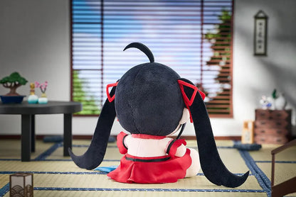 Azur Lane Taihou Private Quarters Punipuni Plushie featuring Taihou with black twin tails, red eyes, and her elegant red outfit in a soft plush design